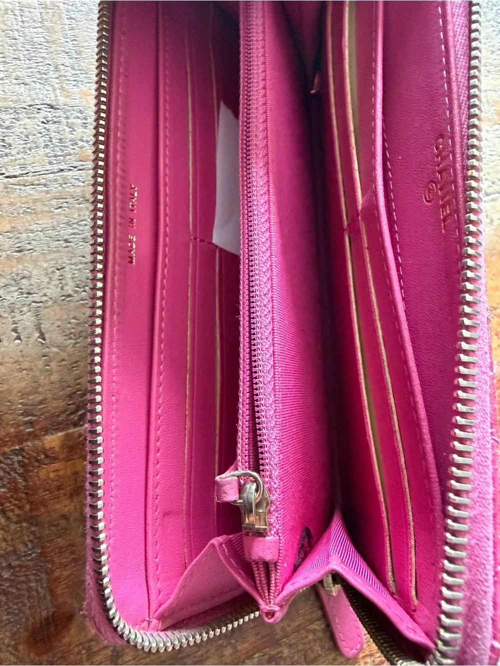 CHANEL Hot Pink Zip Wallet with Gold Logo